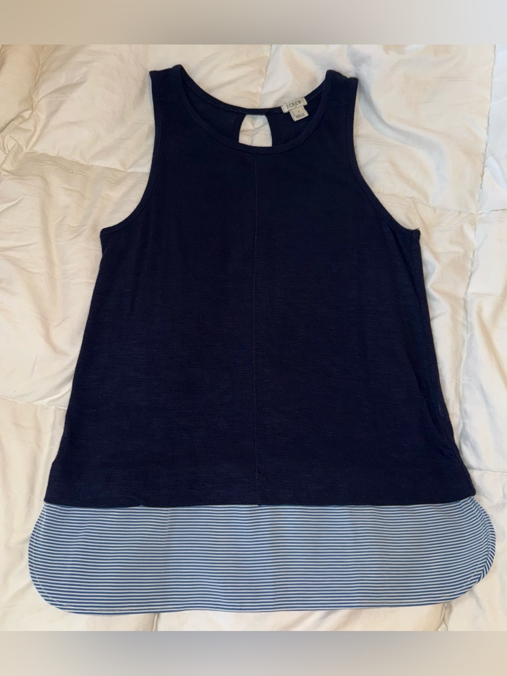 J. Crew Navy Tank Top with Blue & White Striped Hem